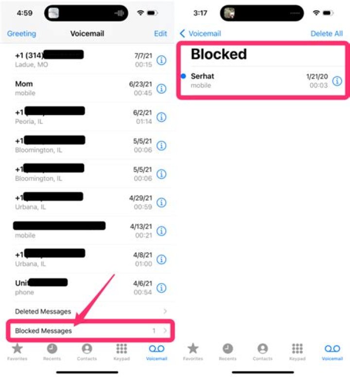 Is there a blocked messages folder on iPhone?
